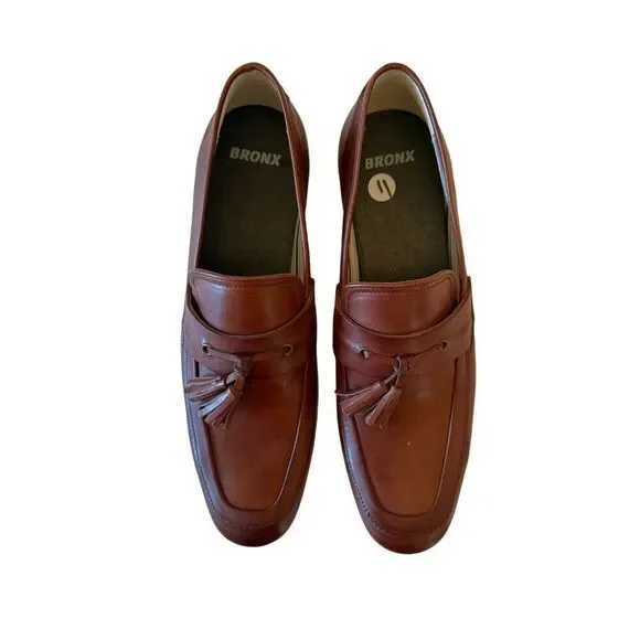 Bronx Mens Brown Leather Round Toe Slip On Tassel Loafers Shoes Size 44 - Picture 8 of 13